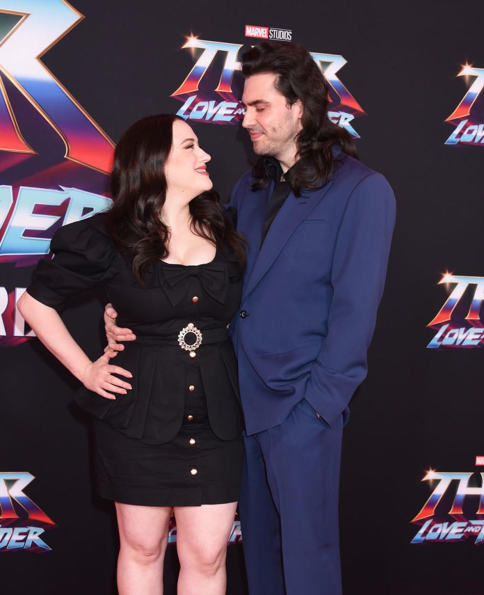 kat dennings and andrew wk at thor love and thunder premiere