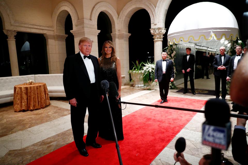 President Trump and First Lady Melania Trump speak to the press.