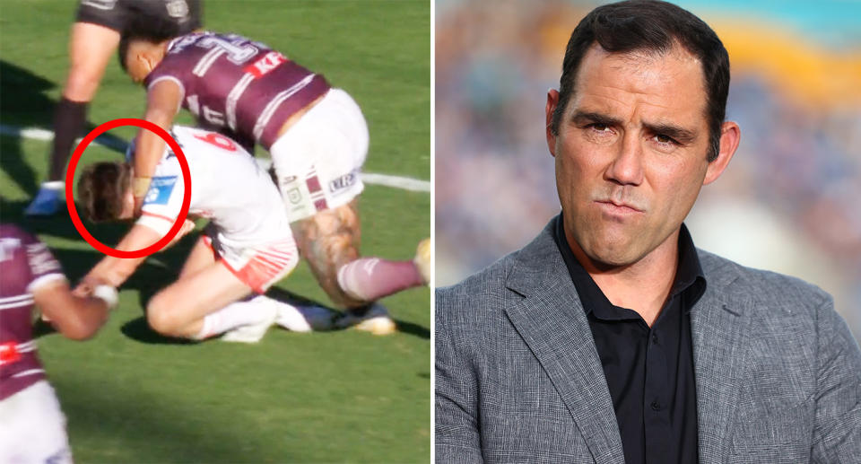 Cameron Smith says the NRL needs to crack down on players milking penalties by staying down in tackles following an incident involving Dragons star Kyle Flanagan against Manly. Pic: Fox League/Getty