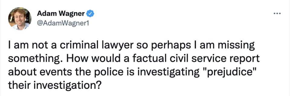 Human rights barrister Adam Wagner queried why the report needed to have minimal reference (Twitter)