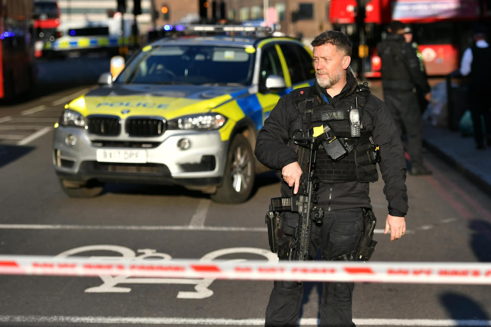 Police at the scene of an incident on London Bridge in central London.