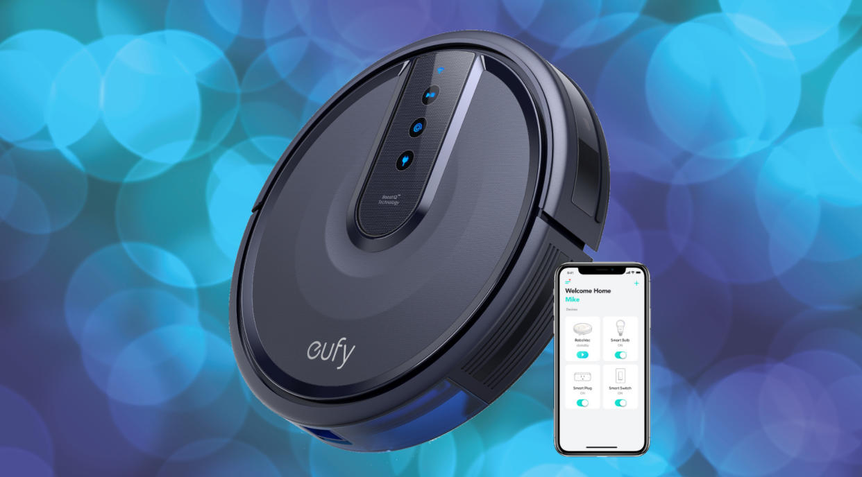 A black robovac from Eufy