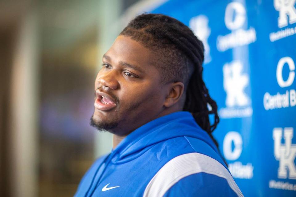 Marques Cox, who played against Kentucky last season for Northern Illinois, is being counted on to solidify the left tackle position for UK in 2023.