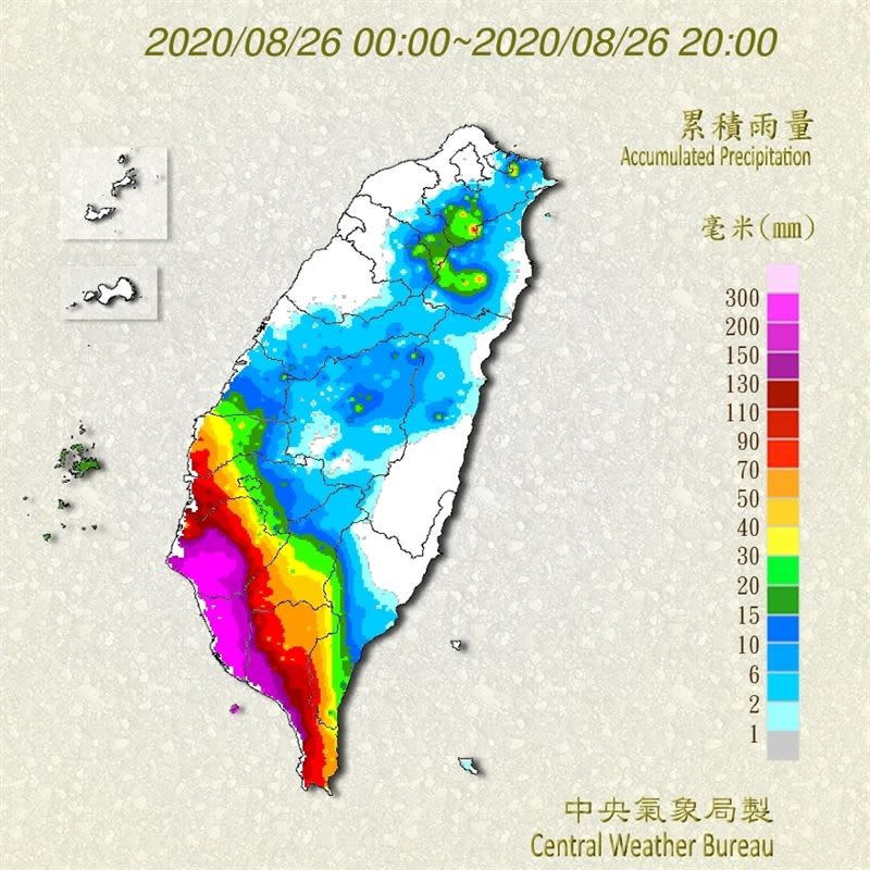 今日全台累積雨量圖。（圖／中央氣象局）