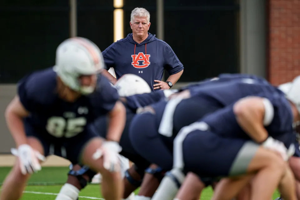 Auburn football defensive coordinator Ron Roberts during spring practice on Monday, February 27.