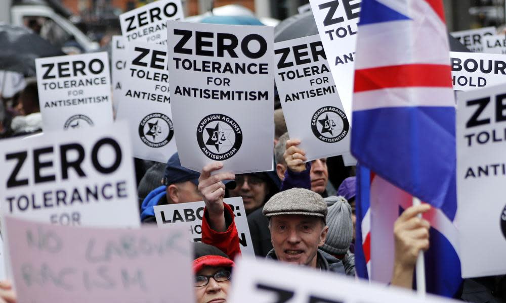 A demonstration organised by the Campaign Against Anti-Semitism outside Labour Party HQ.