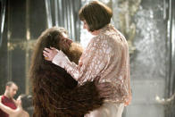 <p>Robbie Coltrane as Hagrid and Frances de la Tour as Madame Maxine with the students of Beauxbatons in Warner Bros. Pictures' Harry Potter and the Goblet of Fire - 2005</p>