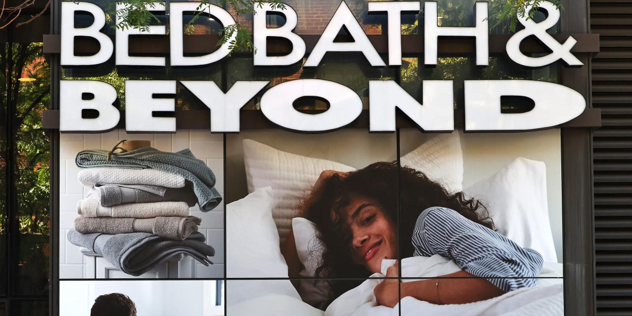 People walk past a Bed Bath & Beyond store in New York City.