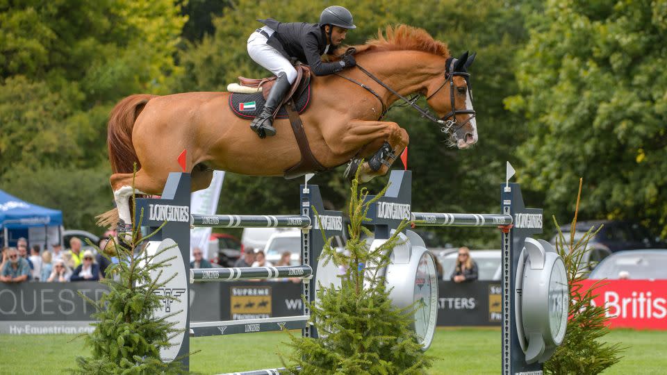 Al Marzouqi in action at The Longines Royal International Horse Show, staged at The All England Jumping Course in West Sussex, UK, in July 2022. - Stephen Bartholomew/IPS/Shutterstock