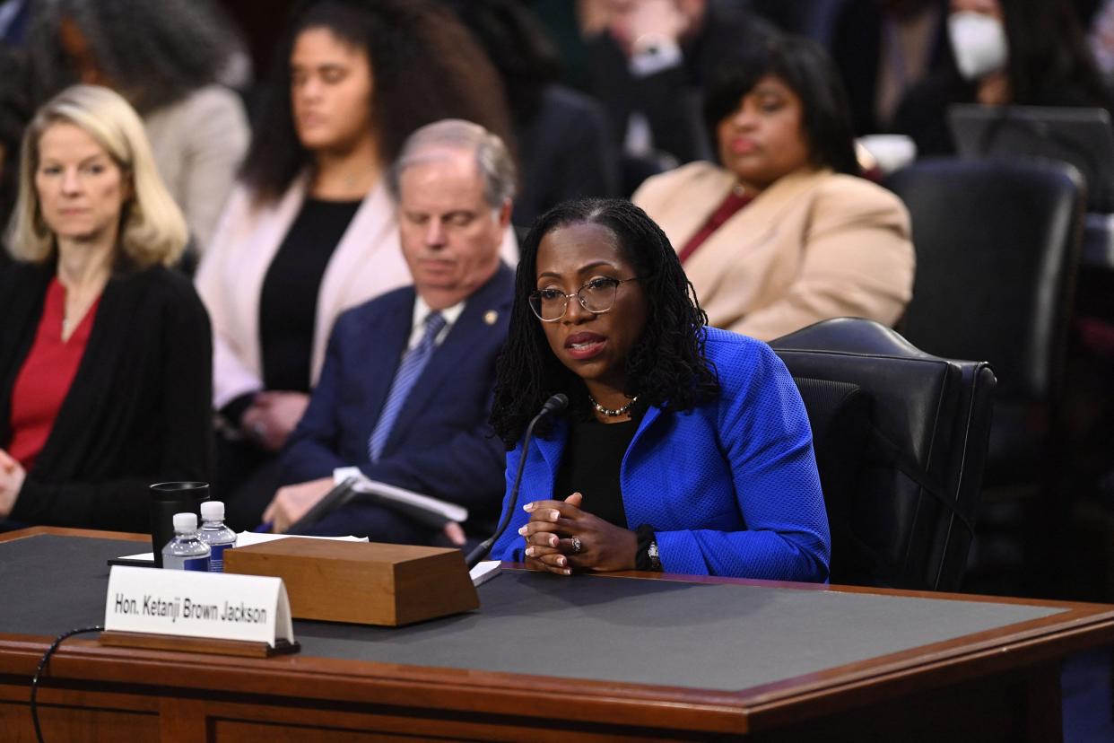 Judge Ketanji Brown Jackson testifies on her nomination to become an Associate Justice of the U.S. Supreme Court during the third day of her confirmation hearing before the Senate Judiciary Committee in the Hart Senate Office Building on Capitol Hill on March 23, 2022, in Washington, DC.