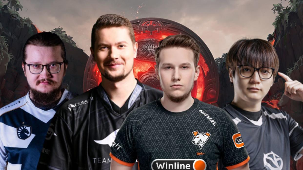 Team Liquid's MATUMBAMAN, Team Secret's Puppey, Virtus.pro's gpk, and Vici Gaming's Yang.