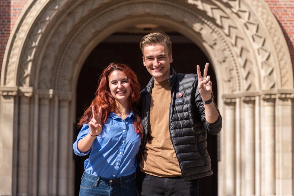 Undergraduate Student Government Vice President Rose Ritch and former USG President Truman Fritz