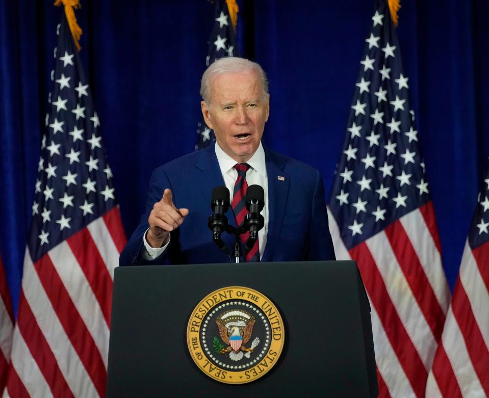 President Joe Biden announces sweeping executive orders about gun control from Monterey Park, Calif., where 11 people were shot to death in January.