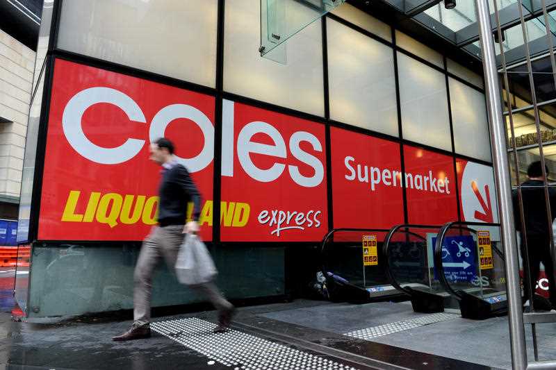 Coles supermarket signage is seen in Sydney.