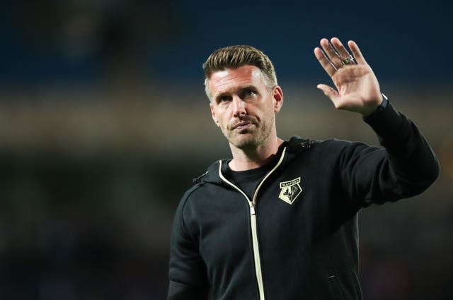 Rob Edwards waves to the Watford fans