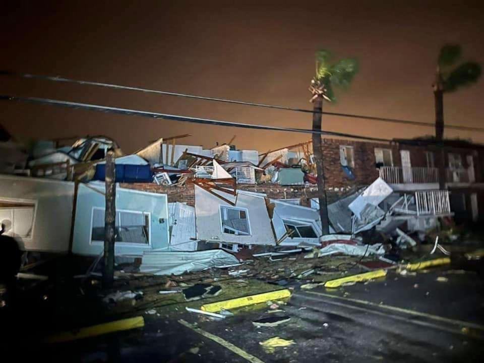 Storm damage from a suspected tornado in Panama City, Florida on Tuesday evening as Storm Finn blew through the region (AP)
