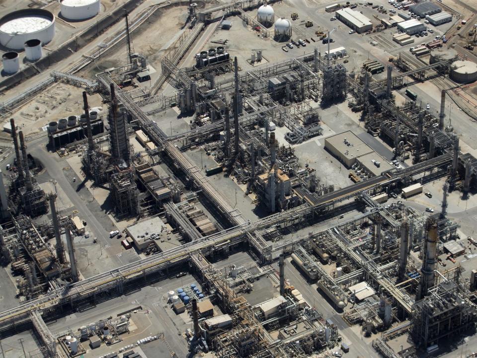 The Tesoro oil refinery is viewed from the air in Carson, California August 5, 2015. .JPG