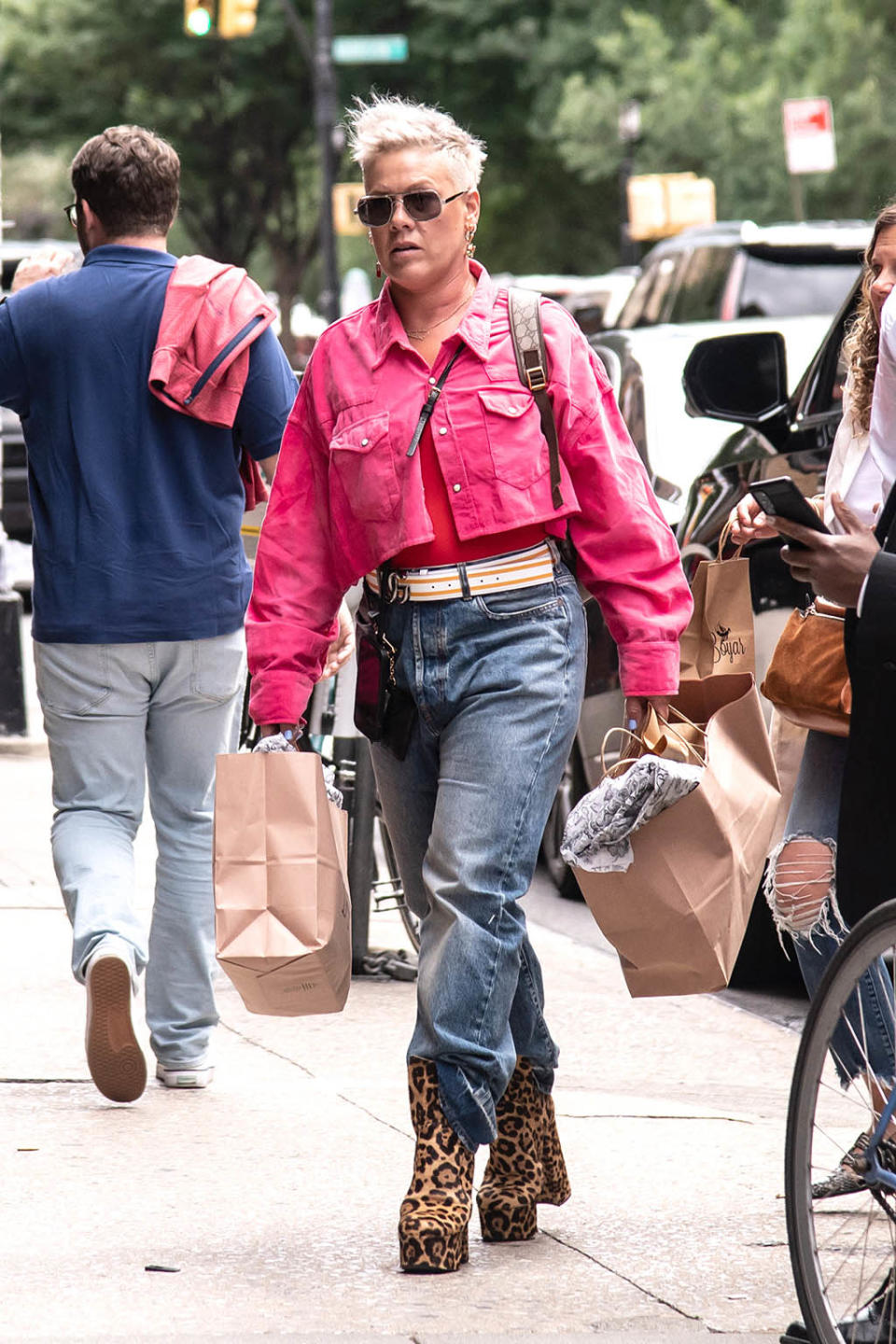 Pink spotted arriving at the Greenwich Hotel in New York on June 23, 2022. - Credit: MEGA