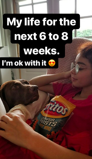 Sarah Hyland said this photo represents how she’ll spend the next two months. (Photo: Sarah Hyland via Instagram)