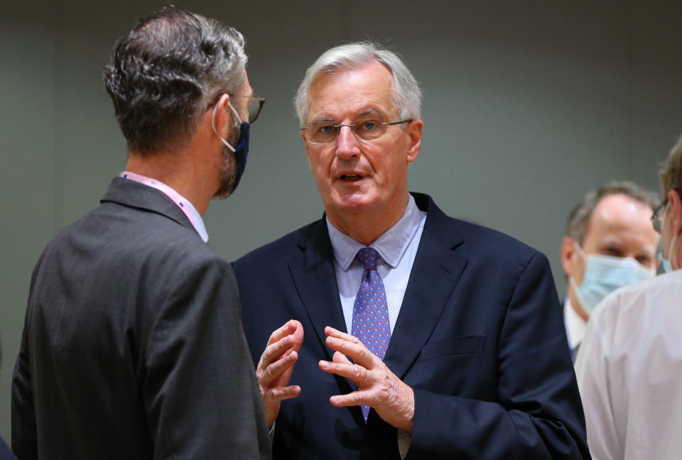 BRUSSELS, BELGIUM - DECEMBER 14:  European Union chief Brexit negotiator Michel Barnier attends COREPER meeting at the European Council in Brussels, Belgium on December 14, 2020. (Photo by Dursun Aydemir/Anadolu Agency via Getty Images)