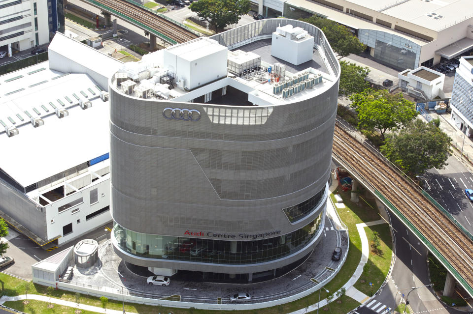 Aerial shot of the tallest Audi facility.