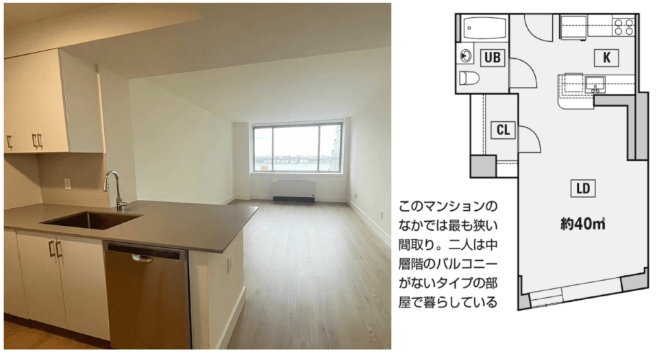 日媒找到小室圭夫妻同款公寓物件，可以看到客廳和臥室是同一個空間。（翻攝自日媒《FRIDAY》）
