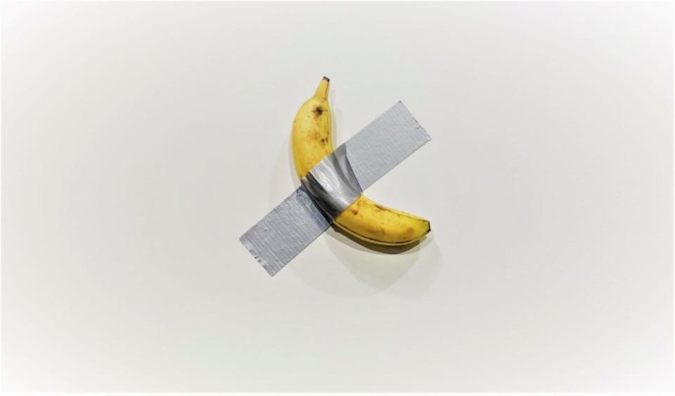 A duct-taped banana is selling for US$120,000. Source: Getty