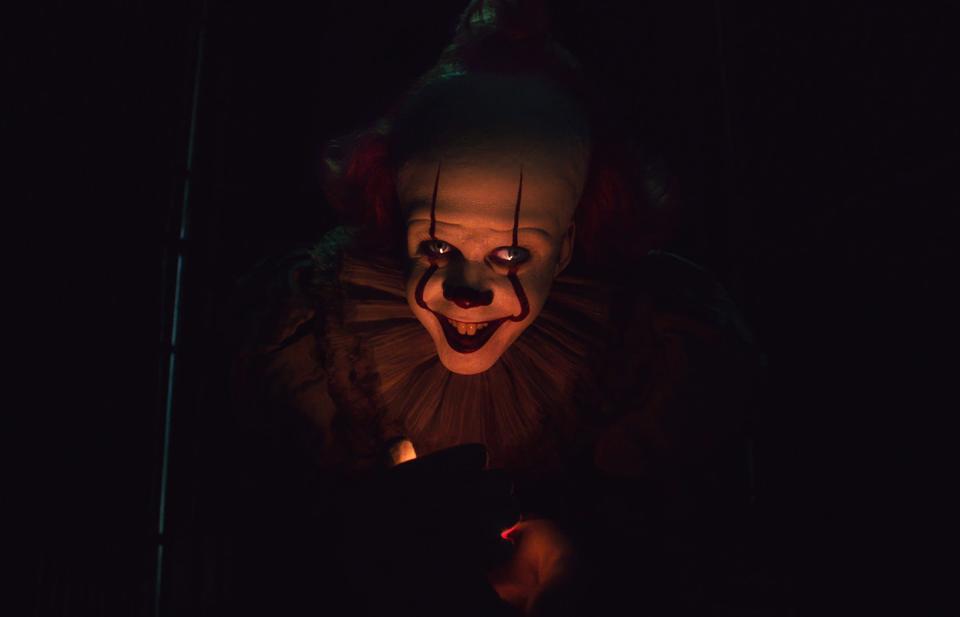 Pennywise the clown (Bill Skarsgard) returns to haunt Derry again in 