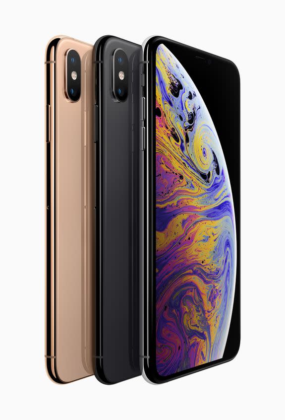 The three colors for the iPhone XS: Gold, Space Gray, and Silver.