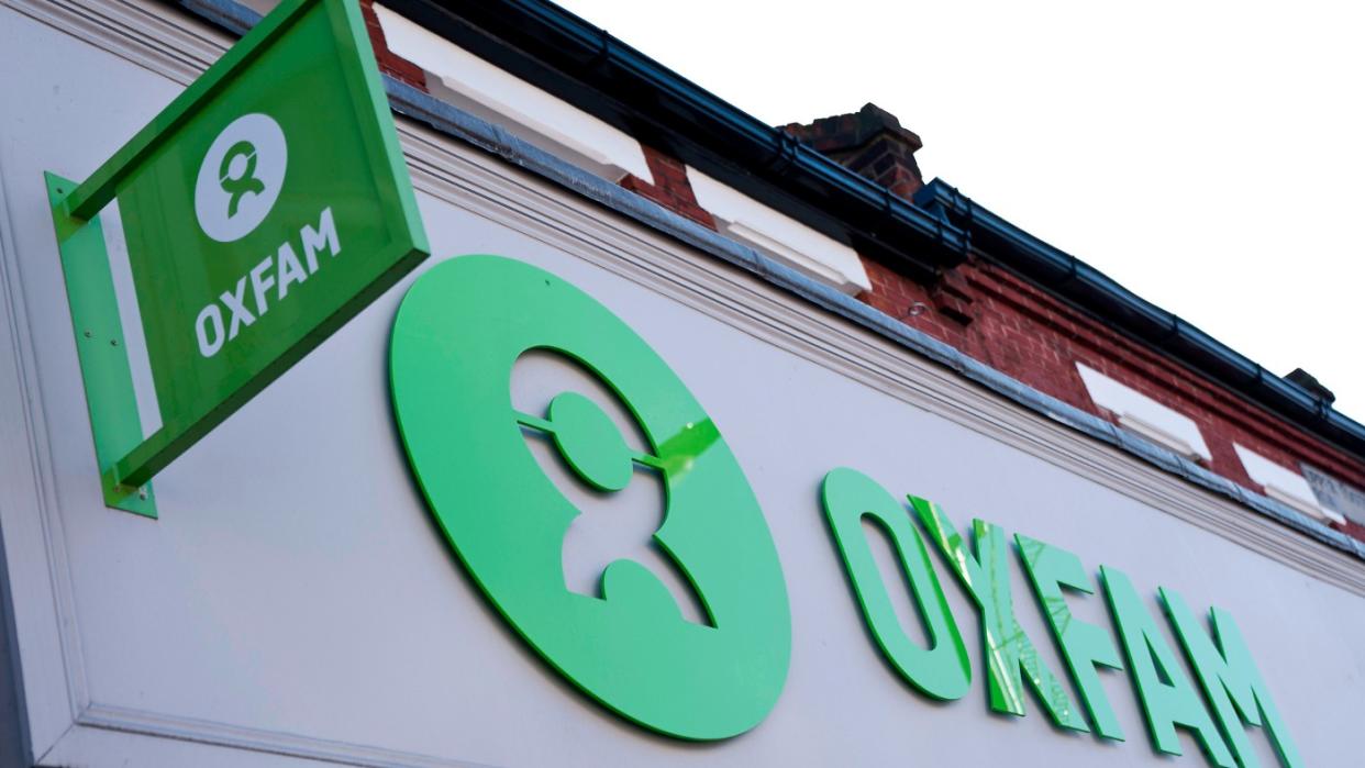  An Oxfam store logo. 