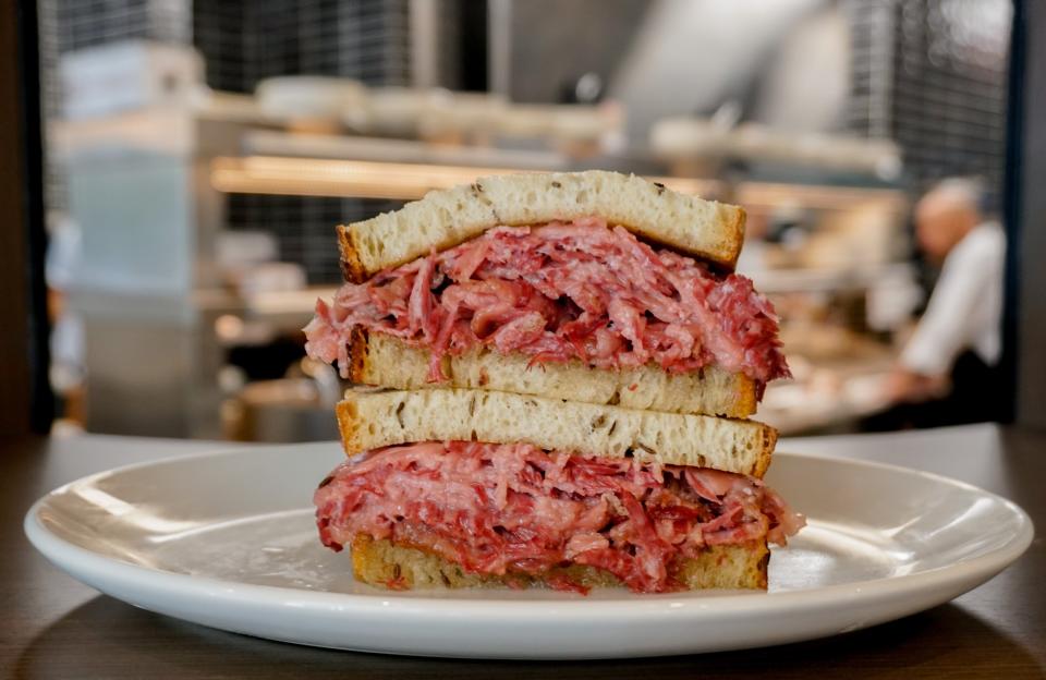 Corned beef sandwich on caraway rye bread at Palm Avenue Deli in downtown Sarasota.