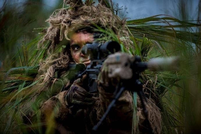 em>A U.S. Army sniper wears the Flame Resistant Ghillie System. (U.S. Army photo/Released)/em>