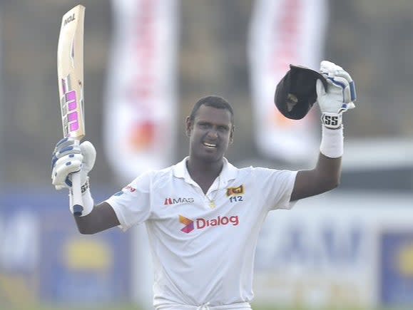 Angelo Mathews celebrates his century for Sri Lanka (Sri Lanka Cricket)