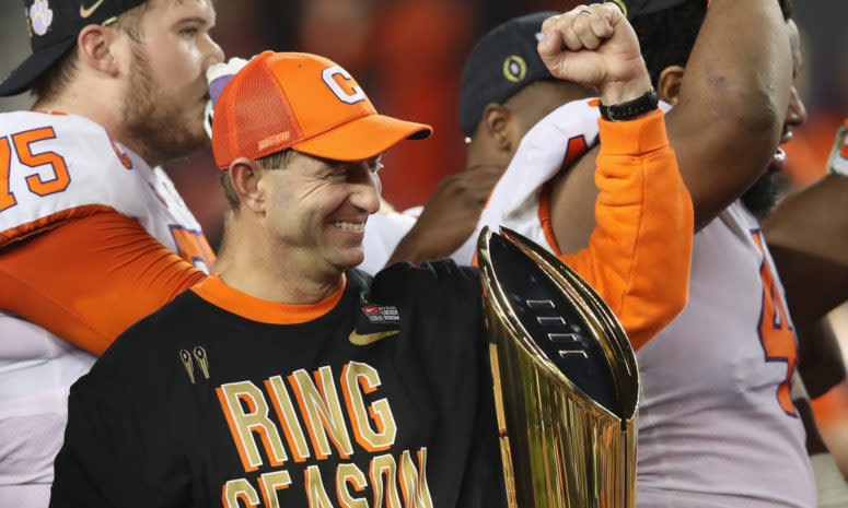 dabo swinney at the college football national title game vs. alabama