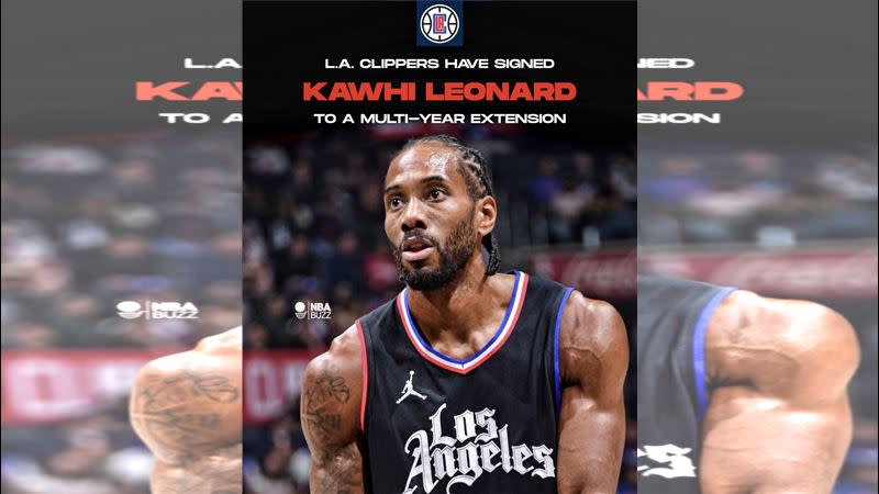 快艇和「可愛」雷納德（Kawhi Leonard）續約3年。（圖／翻攝自NBA Buzz推特）