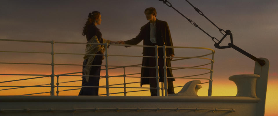 Leonardo DiCaprio and Kate Winslet star in James Cameron's Titanic. (20th Century Studios)