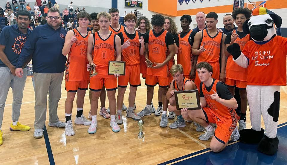 The Bradenton Christian School boys basketball team won the Chick-fil-A Classic with a 56-55 victory over Braden River High on Saturday at Bradenton Christian School's Pentecost Athletic Center.