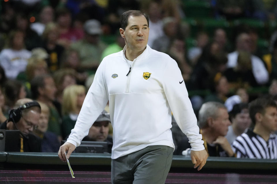 Baylor head coach Scott Drew looks on during the first half of an NCAA college basketball game against Mississippi Valley State, Friday, Dec. 22, 2023, in Waco, Texas. (AP Photo/Julio Cortez)