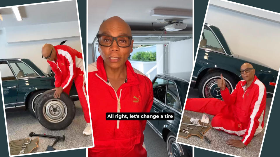 RuPaul changes a tire