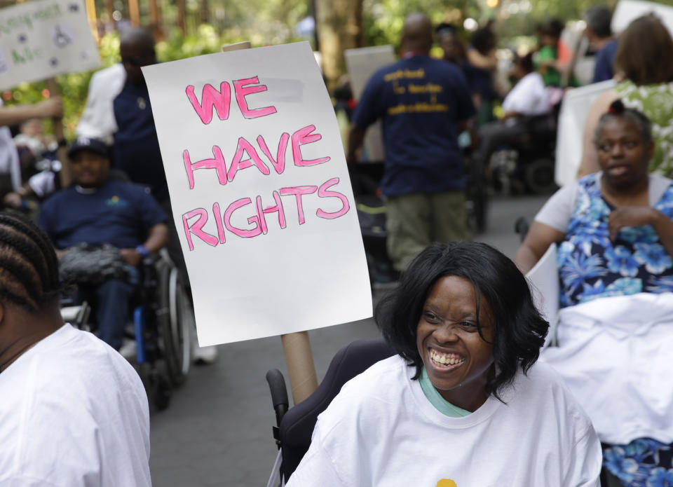 Lolita Thompson in the inaugural Disability Pride Parade in New York City, in July 2015. The parade calls attention to the rights of people with disabilities. (Photo: ASSOCIATED PRESS)