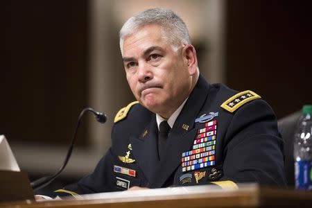 U.S. Army General John Campbell, commander of the Resolute Support Mission and United States Force - Afghanistan, testifies before a Senate Armed Services Committee hearing on "The Situation in Afghanistan" on Capitol Hill in Washington October 6, 2015. REUTERS/Joshua Roberts