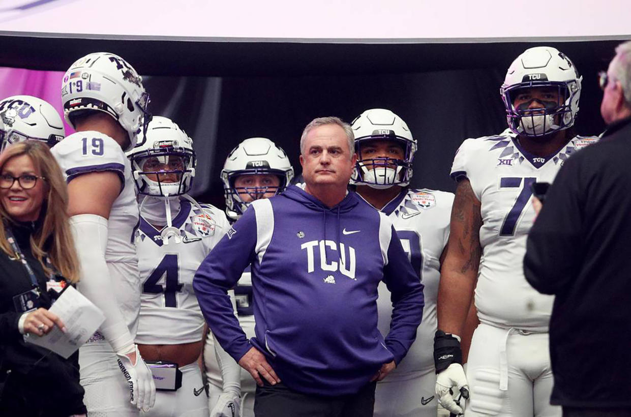 Texas Christian head football coach Sonny Dykes and the Horned Frogs won the Fiesta Bowl and advanced to the national championship game last season. (Amanda McCoy/Fort Worth Star-Telegram/Tribune News Service via Getty Images)