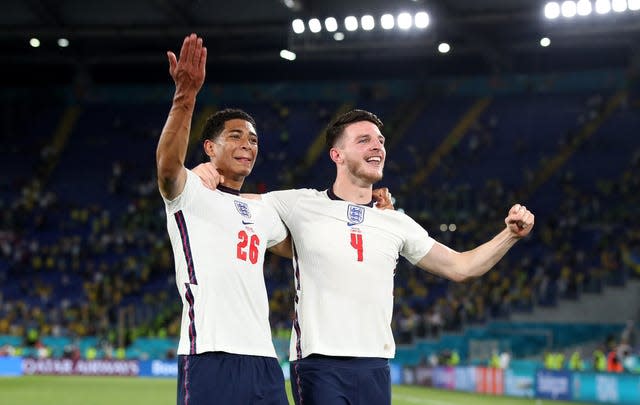 Jude Bellingham (left) and Declan Rice celebrate in Rome