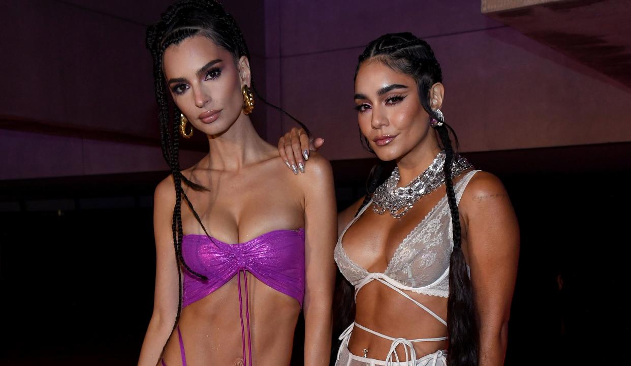 Emily Ratajkowski and Vanessa Hudgens wear braids for Rihanna's Savage X Fenty Show in Los Angeles. (Getty Images)