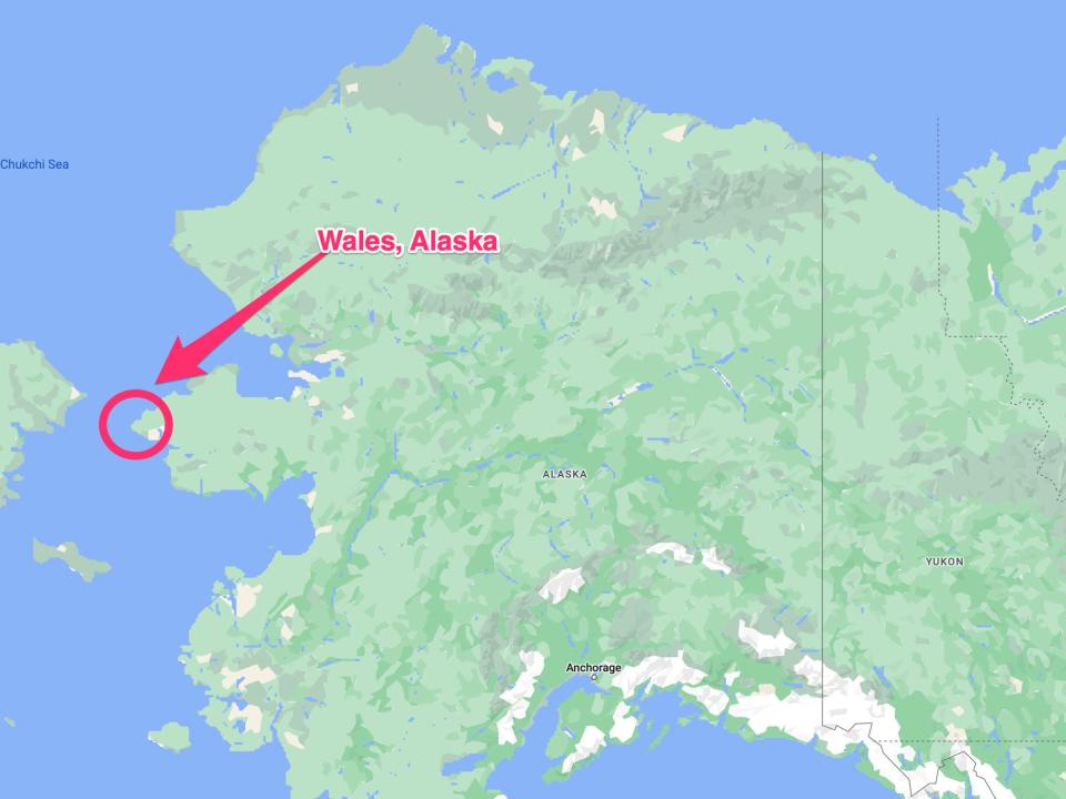 A map showing the location of Wales, Alaska