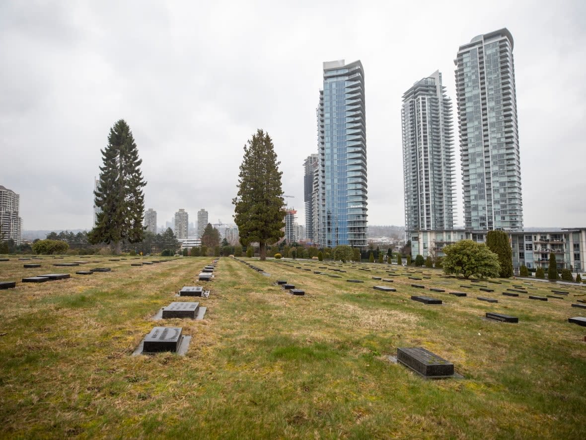 Plots at Pacific Heritage Cemetery are pictured in Burnaby, B.C., on March 20, 2023.  (Ben Nelms/CBC - image credit)