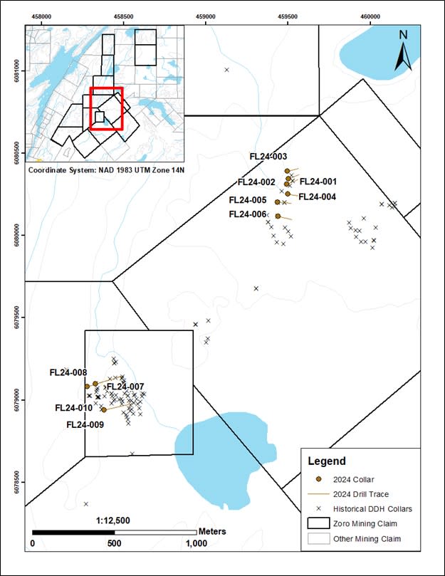 Zoro Property Location Map Indicating Drill Hole Locations