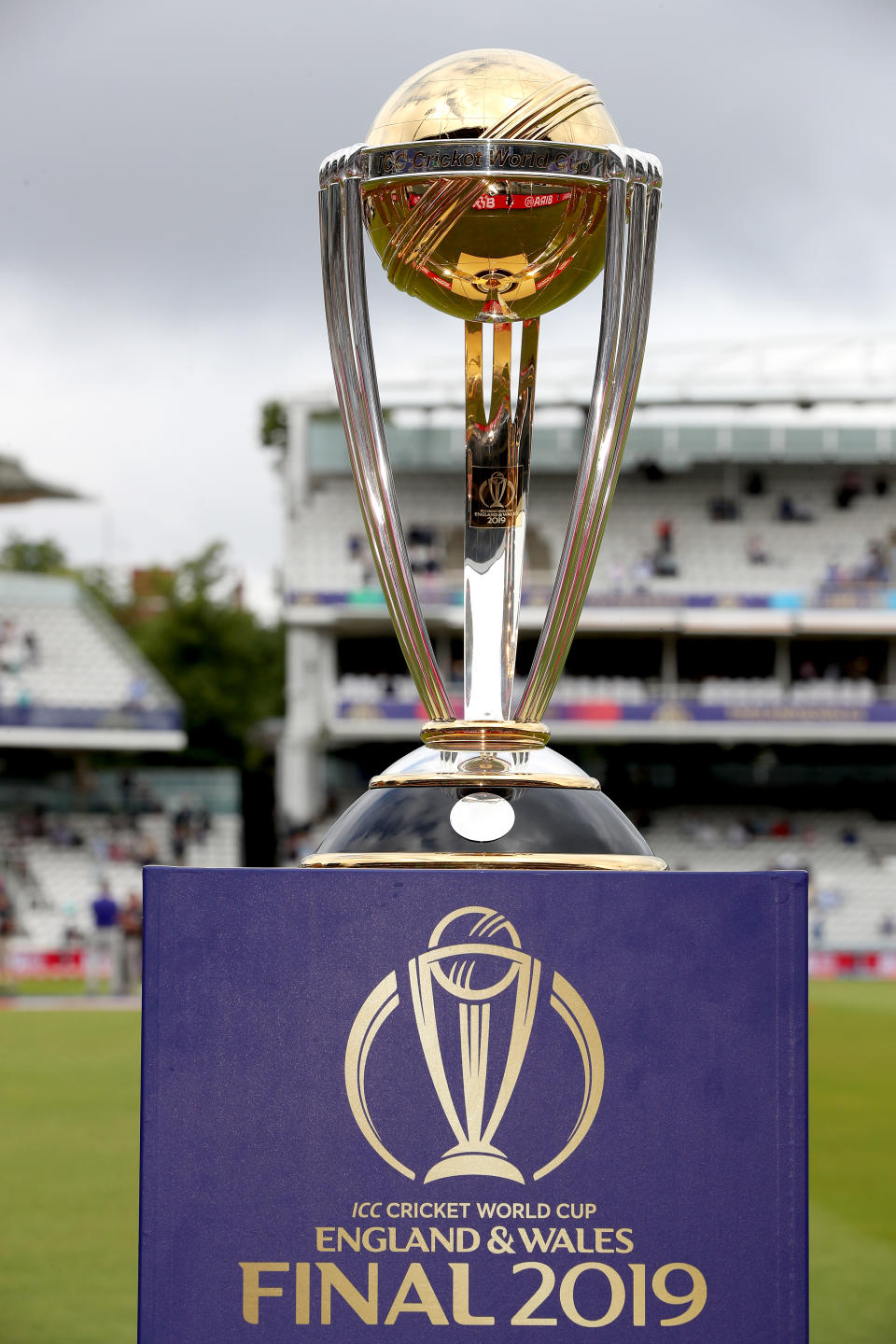 A detail view of the World Cup trophy ahead of the ICC World Cup Final at Lord's, London.