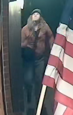 Portsmouth police are looking to identify this person for smashing the glass on two lamps outside of the Temple Israel on Monday, April 8, 2024.