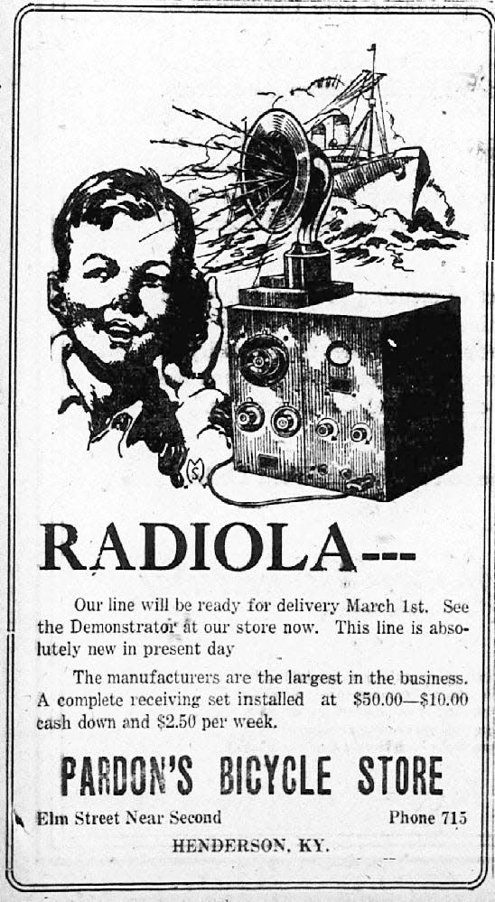 Pardon's Bicycle Store began selling radio sets, joining three other Henderson stores that were selling radios at that time, according to advertisements in The Gleaner of Feb. 17, 1924. Henderson had about 50 radios as of mid-February 1924.